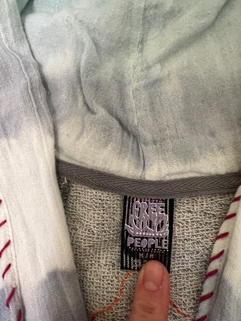 Free People Gray Sleeveless V-Neck Hoodie Top with Light Blue Hood - Picture 2 of 5